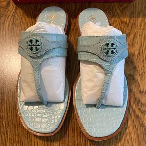 Tory Burch thong soft crocodile embossed theater in light blue